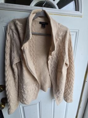 Elena Solano Cream Cashmere Cable Shawl Collar Cardigan